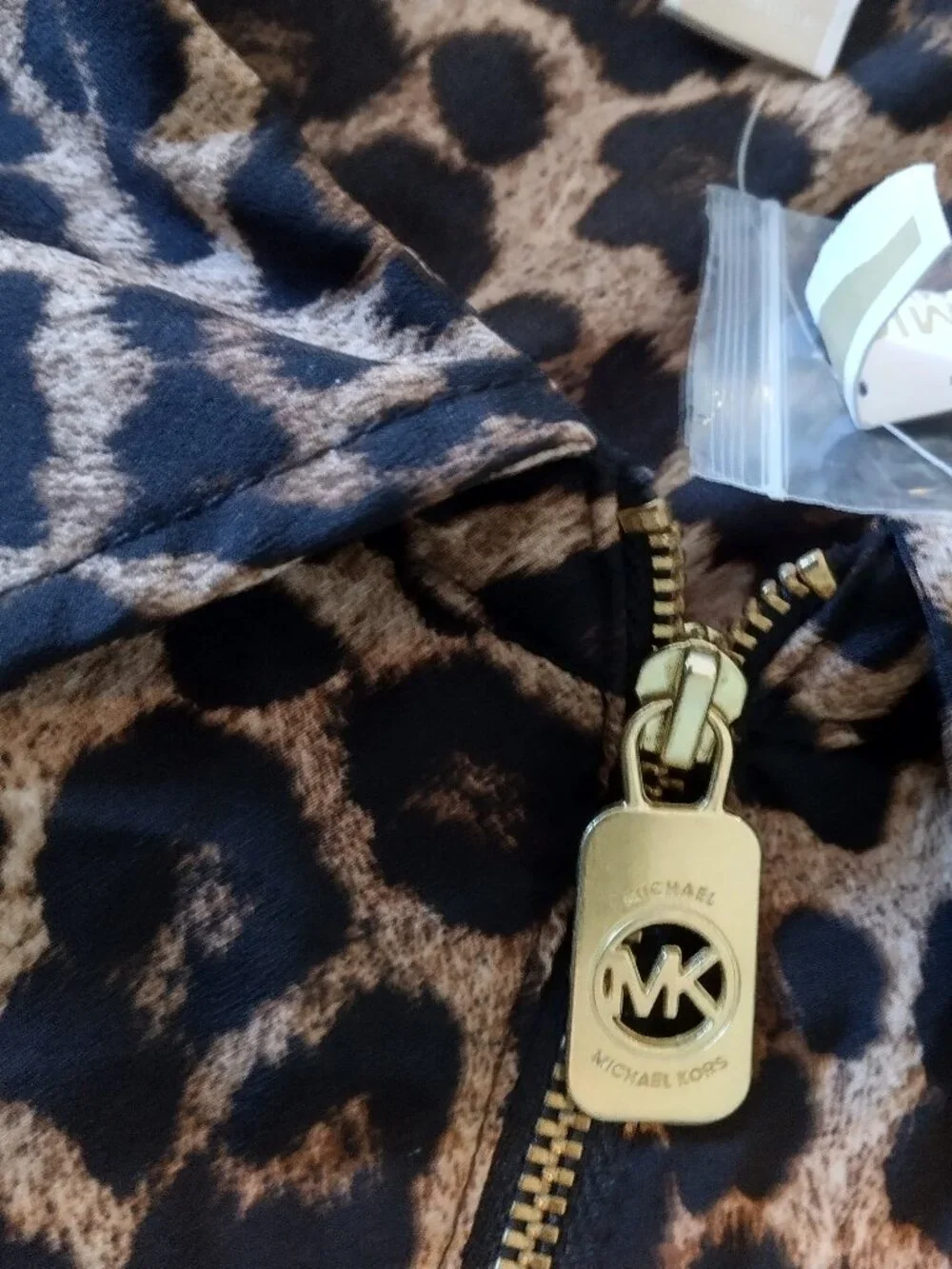 Michael Kors Full Zip Shirt Black/Brown Leopard Roll Tab Sleeves 2X